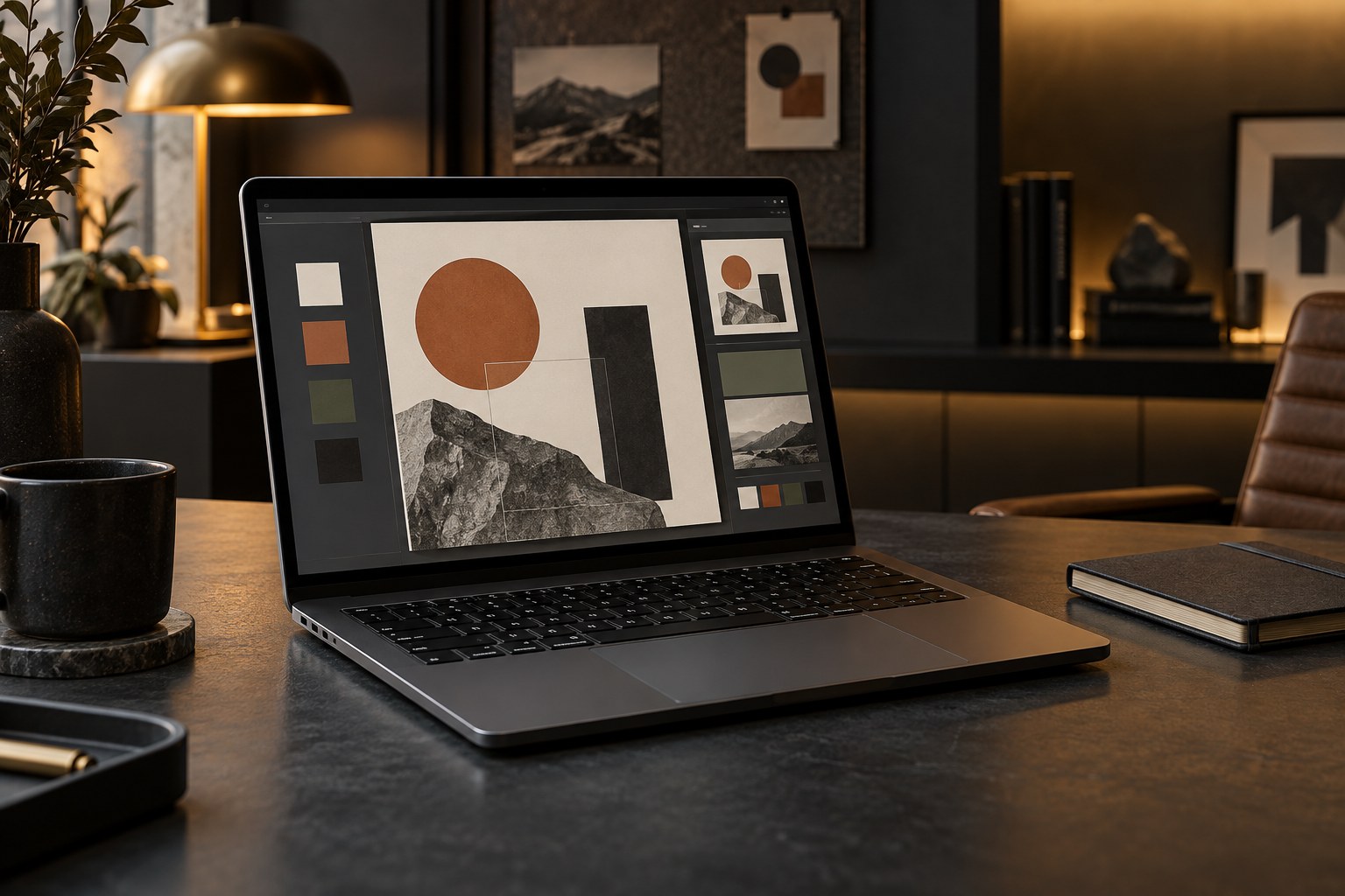 Notebook em um ambiente conceitual de criação digital